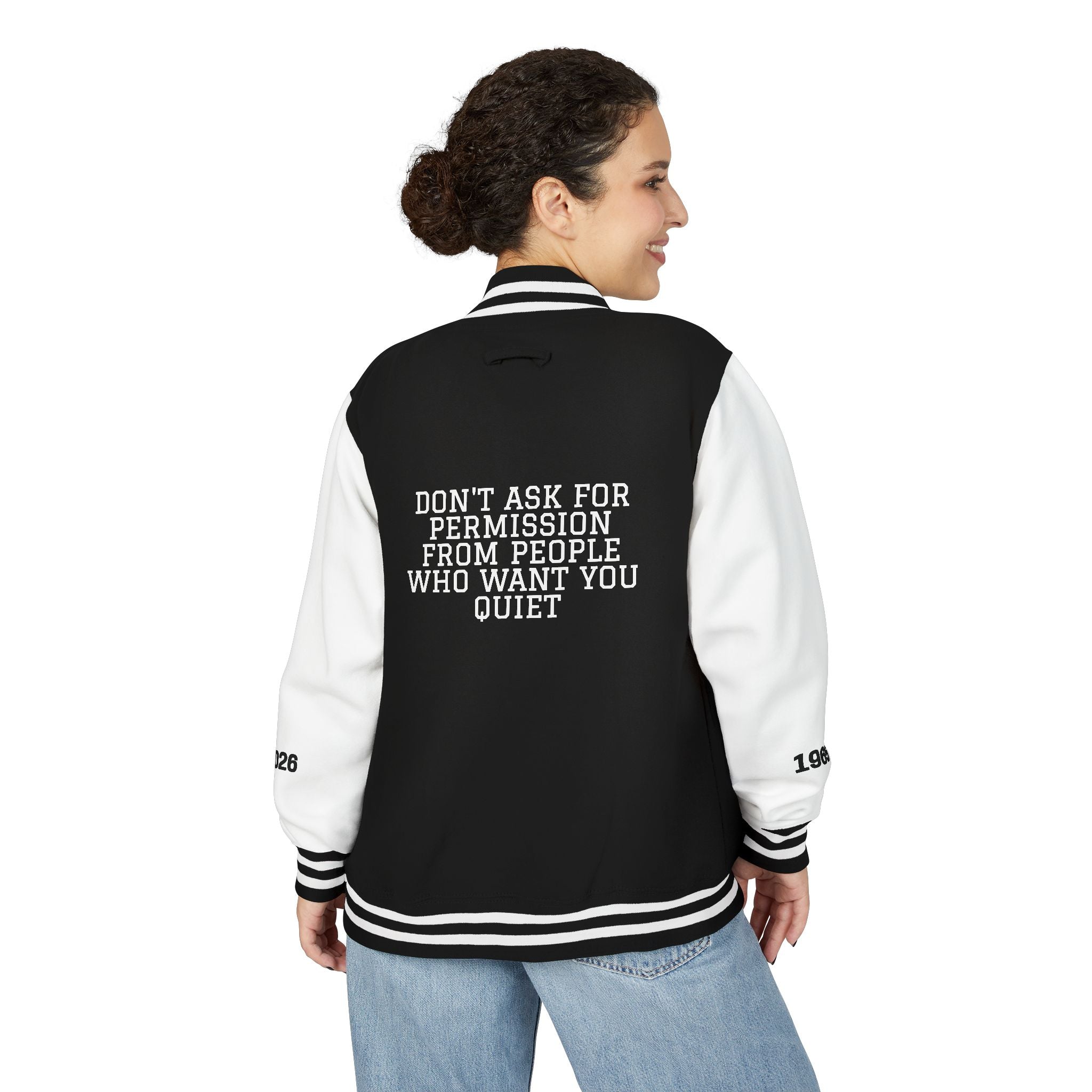Letterman Jacket — "The Rebellion" with Back Quote: "Don't Ask for Permission from People Who Want You Quiet"